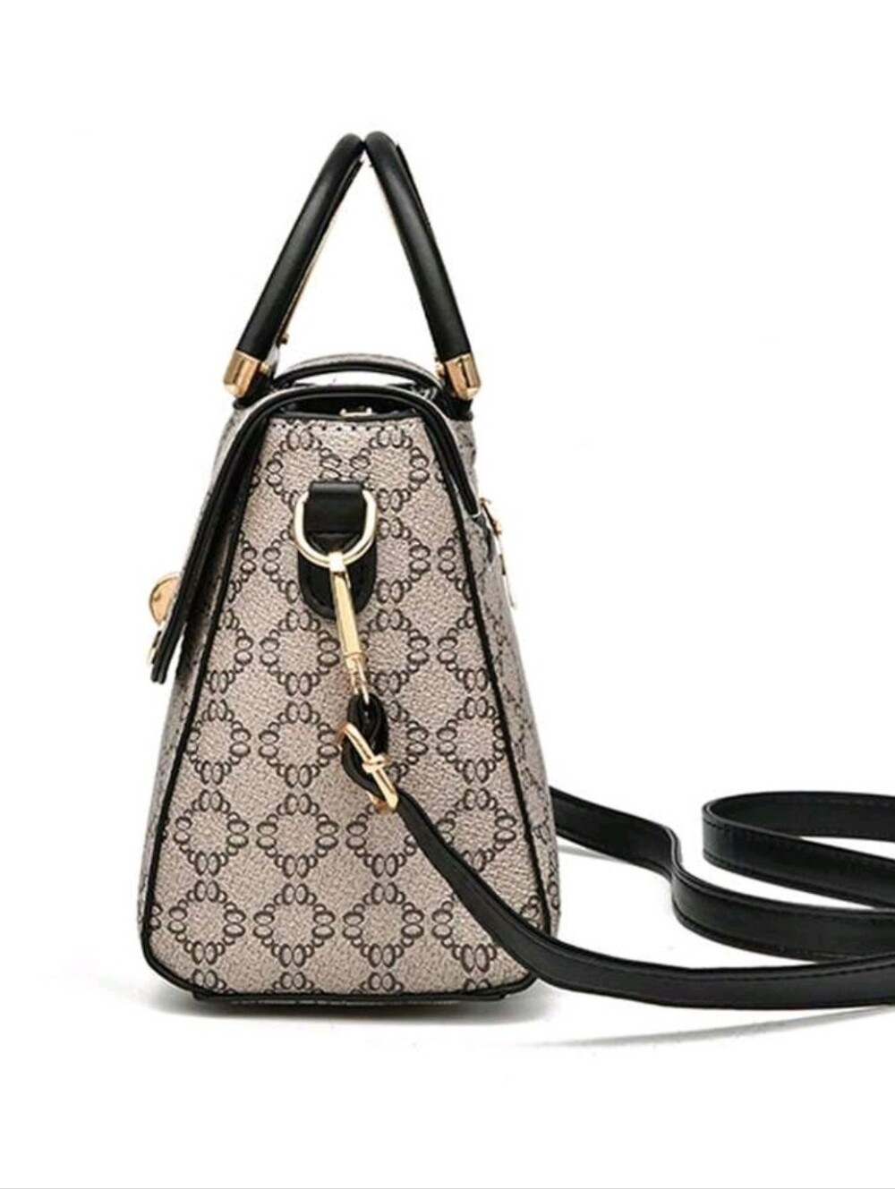 Classic Monogram Top-Handle Satchel in Beige and Black - Picture 4 of 7